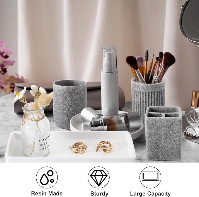 Resin Matte Gray Bathroom Toothbrush Cups Set - Image 4