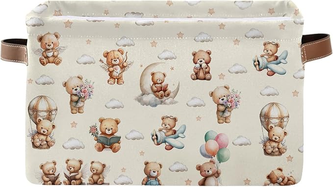 Rectangle Cute Bear Nursery Storage Basket, Collapsible Storage Box Bin by REETOOK