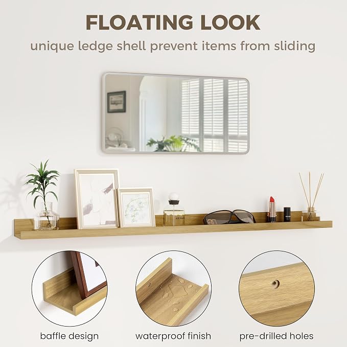 Axeman Floating Shelves for Wall | Picture Ledge Shelf Set of 2 | Rustic Oak - Image 6