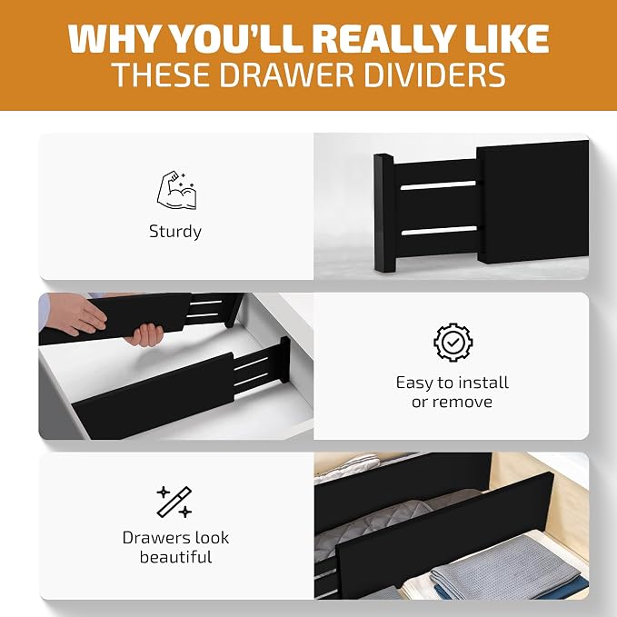 6 Pack Drawer Dividers 4 Inch High, 11”-17" Adjustable Bamboo Organizers Large - Image 9