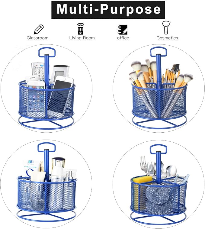 Marbrasse Mesh Desk Organizer, 360-Degree Rotating Multi-Functional Pen Holder - Image 3