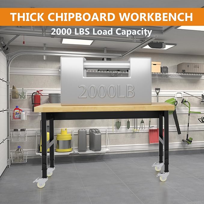 48" Work Bench with Drawers, Adjustable Height Workbench with Wheels, - Image 7