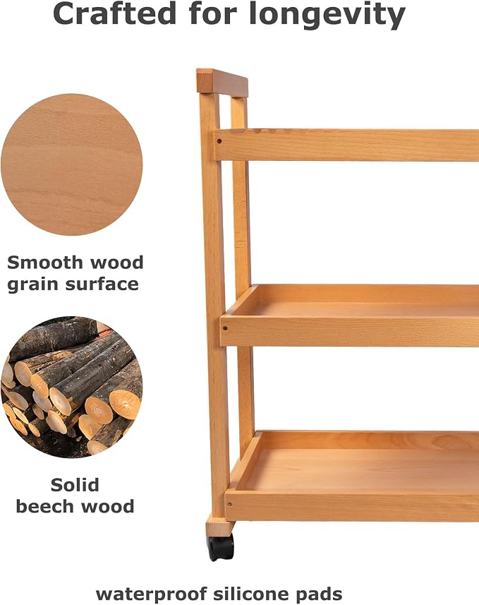 DJAR Rolling Art Supplies Cart, Solid Beech Wood Art Supply Organizert - Image 5