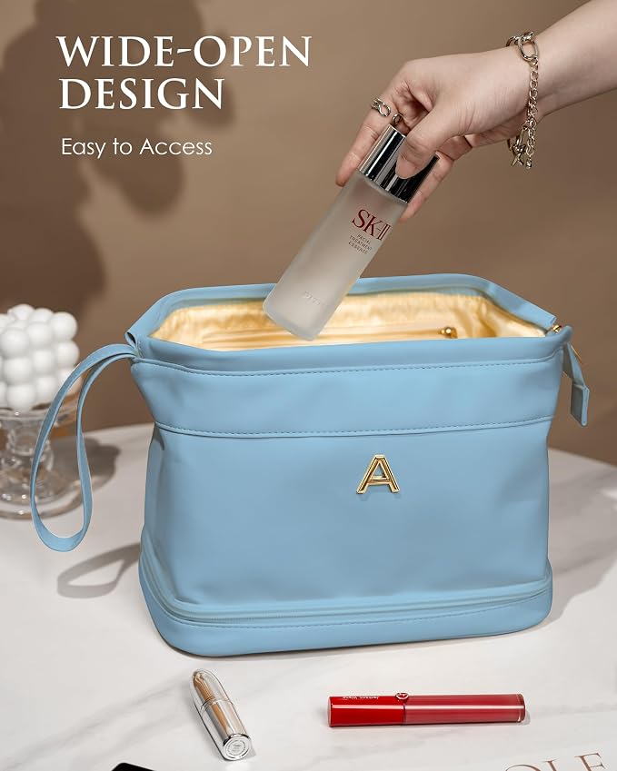 Bridesmaid Gift, Initial Makeup Bags, Personalized Double Layer Cosmetic Bag - Image 3