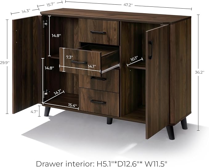 LuxenHome 47" Sideboard Buffet Cabinet - Image 2