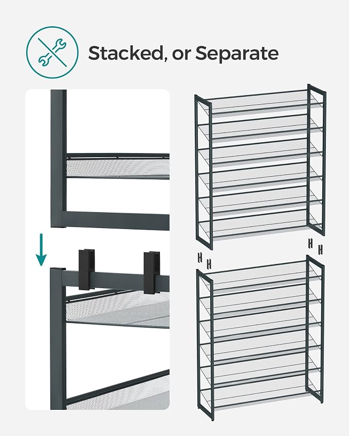 SONGMICS 12-Tier Stackable Shoe Shelf Set, Metal Shoe Storage - Image 6