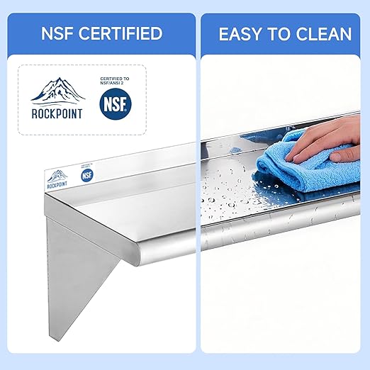 ROCKPOINT Stainless Steel Shelf 10 x 48 Inches 280lb, NSF Metal Commercial - Image 4