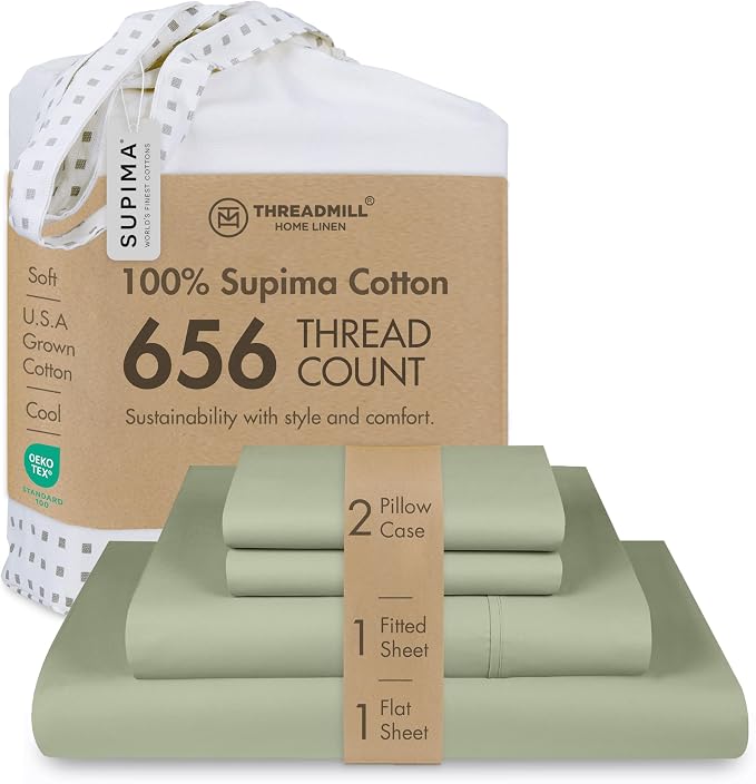 Threadmill Luxury Full Size Sheets | 656 Thread Count Certified Supima Cotton by ThreadmillHomeLinen