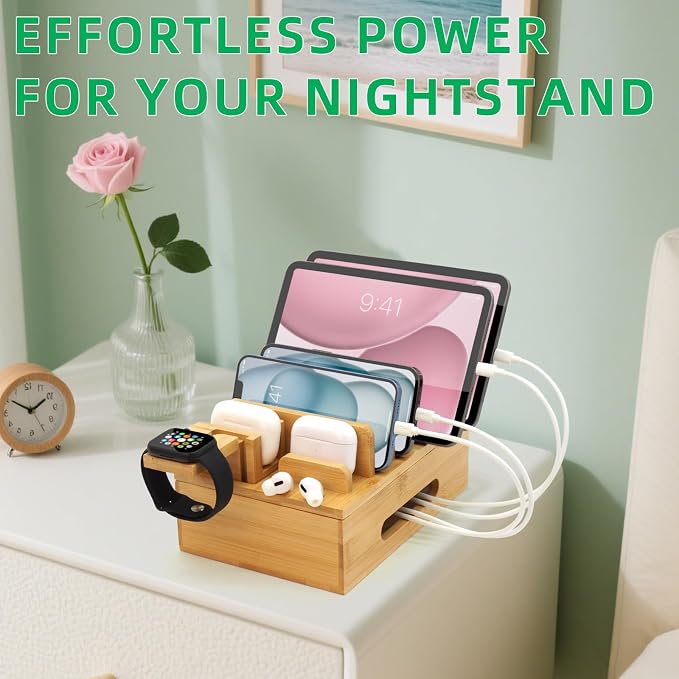 Bamboo Charging Station for Mutil Devices, Desktop Charging Station Organizer - Image 7