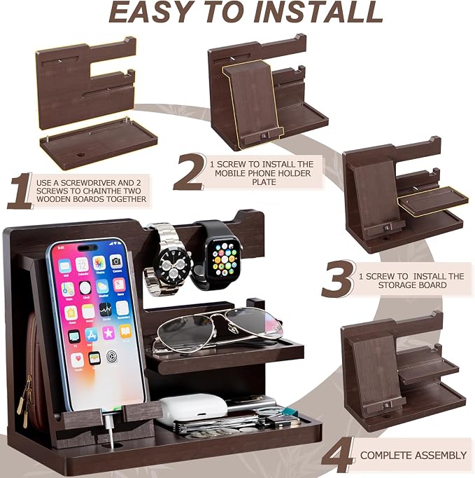 Yirilan Wood Phone Docking Station, Nightstand Organizer - Image 5