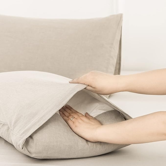 MooMee Bedding Pillowcases Pack of 4 100% Washed Cotton Linen Like Textured - Image 4