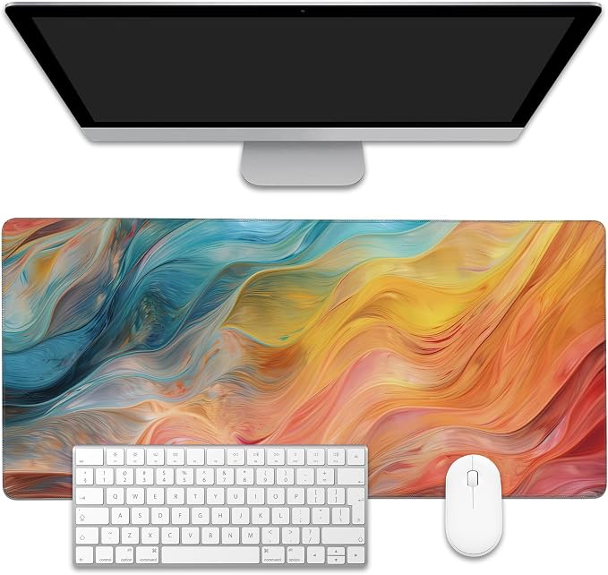 Abstract Marble Desk Mat, Large Gaming Mouse Pad, Non-Slip Rubber Base Pad by EOBKLAX