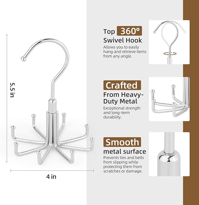 ZEDODIER Tie Hanger for Closet, Rotatable Tie Organizer for Men - Image 5