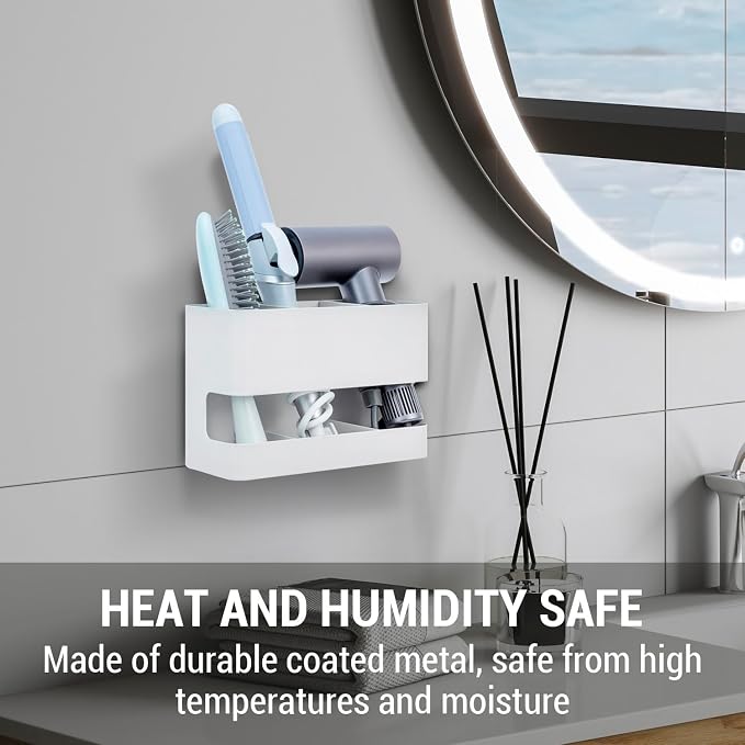 MyGift Modern Wall Mounted White Metal Hair Styling Tools and Accessories Heat - Image 2