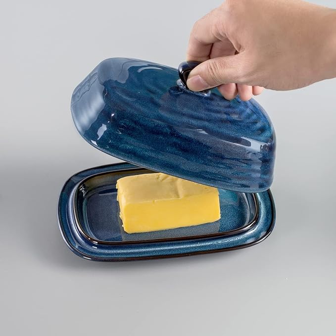 Hasense Butter Dish with Lid, Porcelain Butter Container with Handle - Image 5