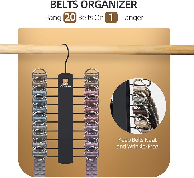 ZEDODIER Tie Hanger with 20 Hooks, Space Saving Necktie Organizer - Image 3