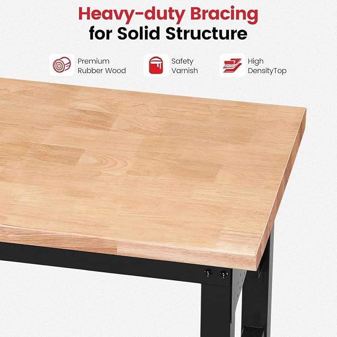 Workbench with Wheels 60 x 22 Heavy Duty Rubberwood Tabletop Work Bench - Image 6