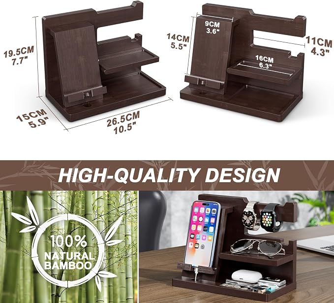 Yirilan Wood Phone Docking Station, Nightstand Organizer - Image 2