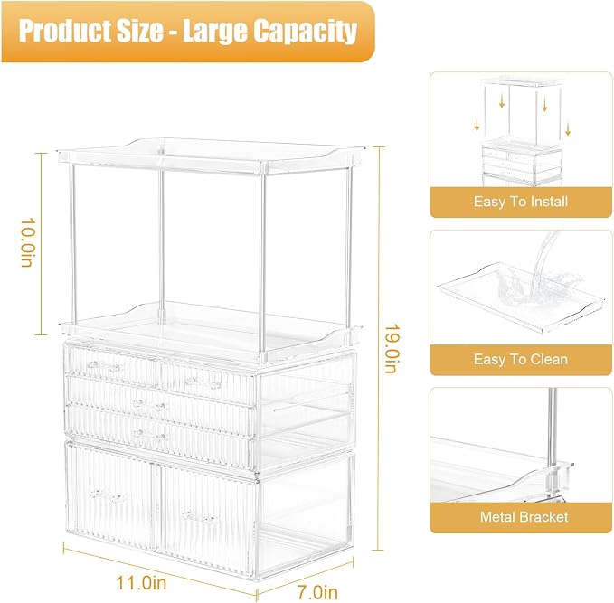 2-Tier 5-Drawer Bathroom Countertop Organizer : Multi-Purpose Makeup Organizer - Image 7