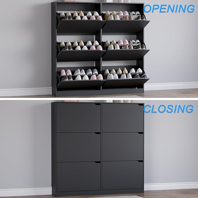 Shoe Cabinet with 6 Flip Drawers, Slim Narrow Shoe Storage Cabinet, - Image 5