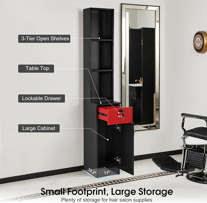 BarberPub Locking Wall Mount Hair Styling Barber Station Drawer Storage Beauty - Image 4