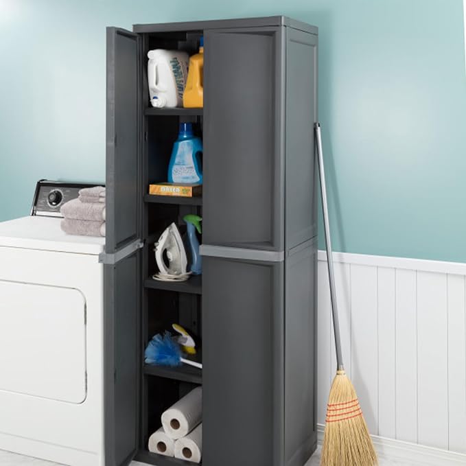 Sterilite 2-Pack 4 Shelf Cabinet, Lockable Utility Storage w/ Adjustable Shelves - Image 6
