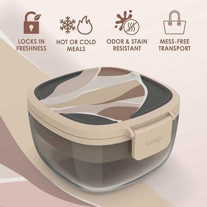 Bentgo Glass Prints All-in-One Salad Container - 61oz Tinted Glass Salad Bowl - Image 3