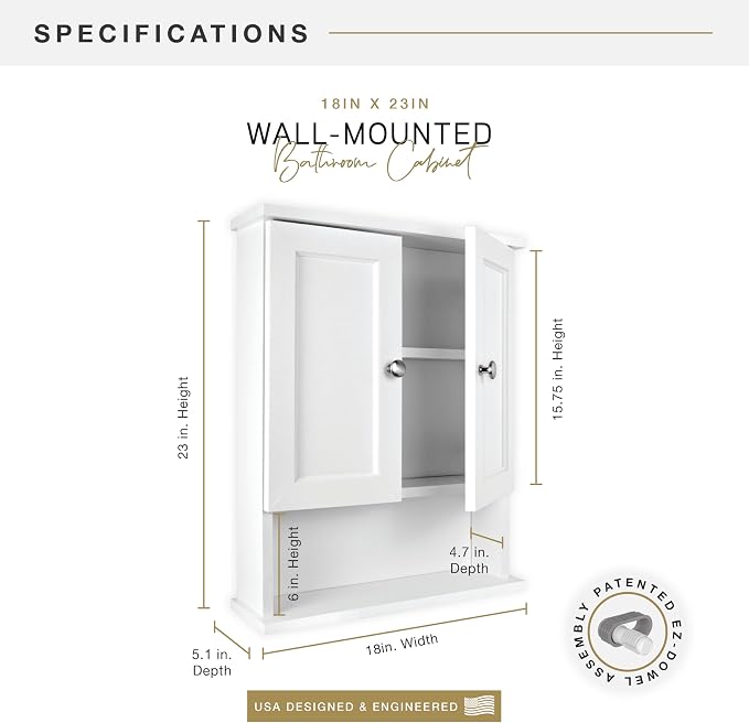 MCS 23x18 White Medicine Cabinet Organizer, Wall Mounted 2-Door Bathroom Cabinet - Image 2