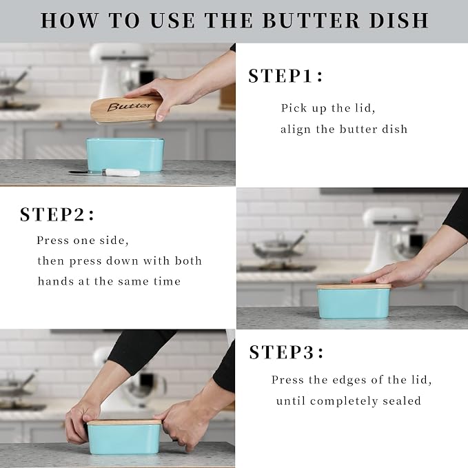 Ceramics Butter Dish with Wooden Lid- Large Covered Butter Holder - Image 3