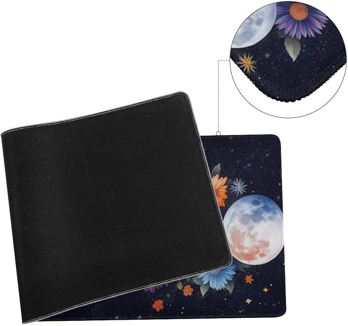 Colorful Moon Phases Large Mouse Pad, Watercolor Flowers Gaming Desk Mat - Image 5