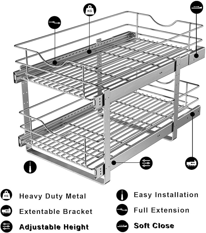 2 Tier Pull Out Cabinet Organizer, Soft Close Slide Out Drawer - Image 6