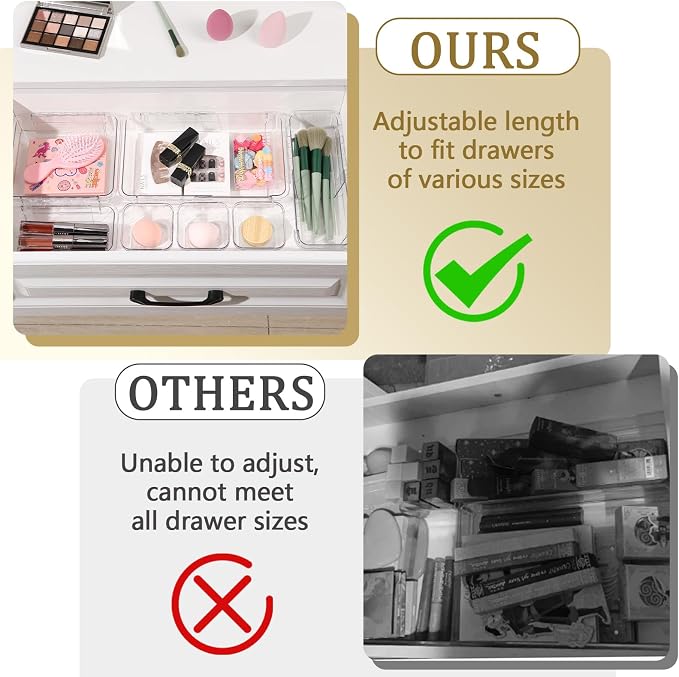 20 Pcs Adjustable Clear Drawer Organizer, Extendable Vanity Storage Bins - Image 3