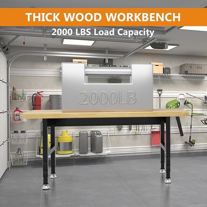 60" Adjustable Height Work Bench, Heavy-Duty Thicker Workbench, 2000 LBS Load - Image 6