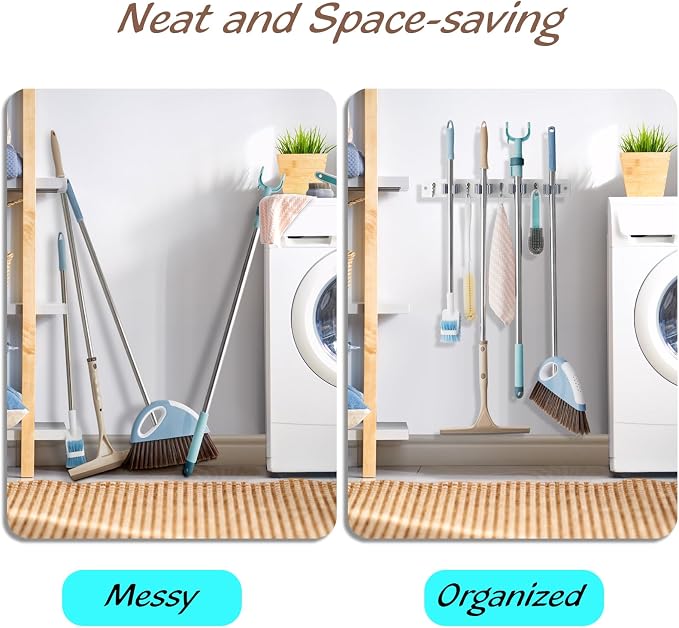 White Mop Broom Holder Wall Mount - Image 3