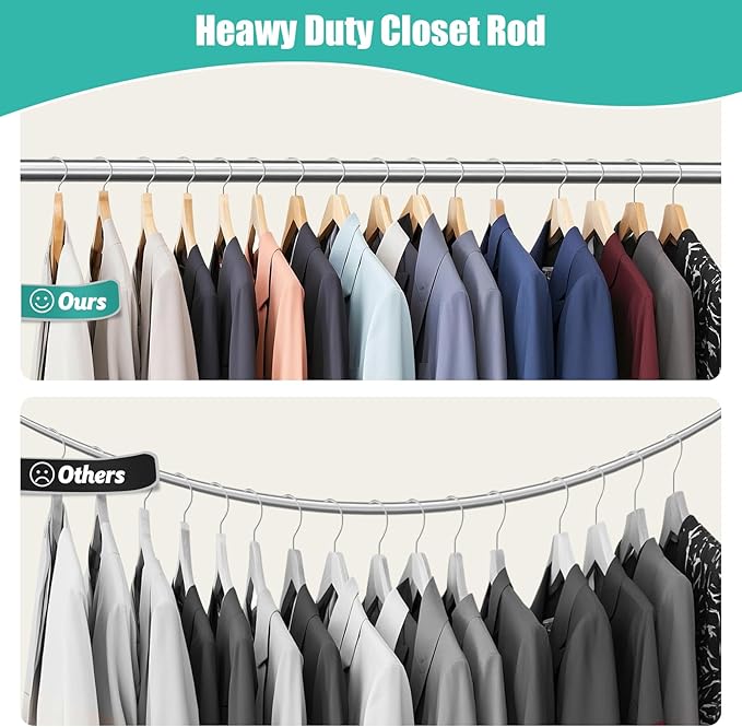 Closet Rod, 16 to 100 Inch Closet Rods Heavy Duty Adjustable Wardrobe Poles - Image 2