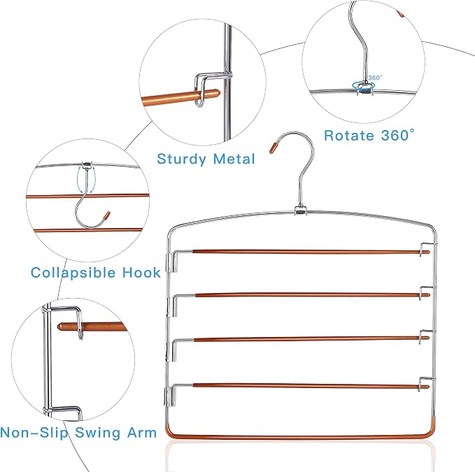 FeeraHozer Pants Hangers Non Slip 3 Pack Space Saving Hangers Multi-Layer Swing - Image 4