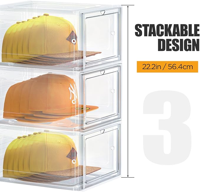 Hat Organizer Box, Stackable Clear Baseball Caps Holder Box Containers - Image 3