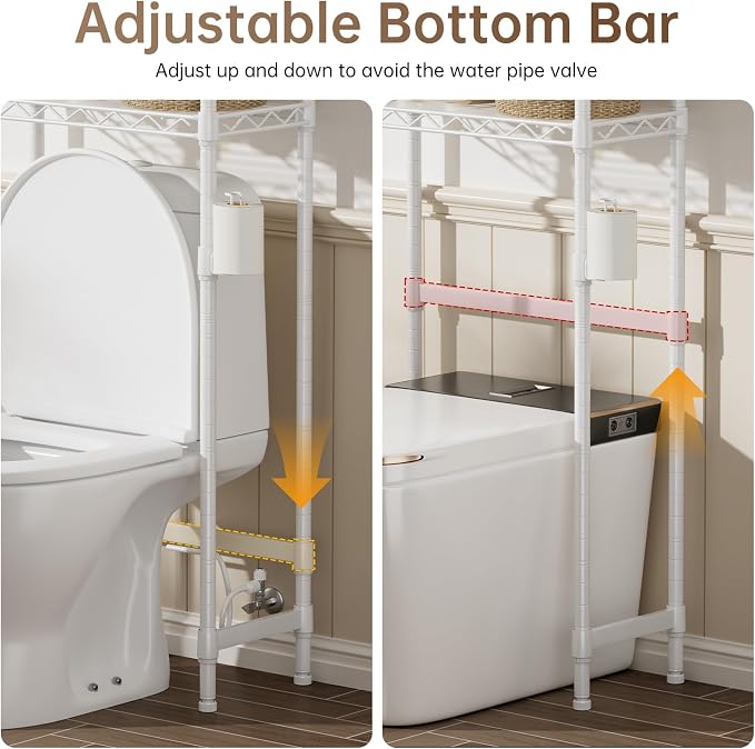 Over The Toilet Shelf, 3-Tier Adjustable Freestanding Metal Bathroom Organizer - Image 4