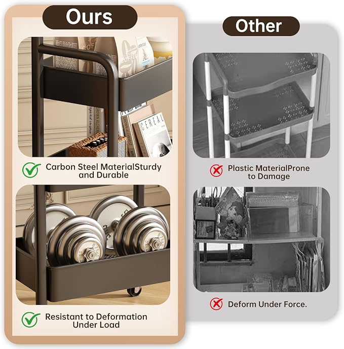 3 Tier Metal Rolling Utility Cart Organizer - Image 4