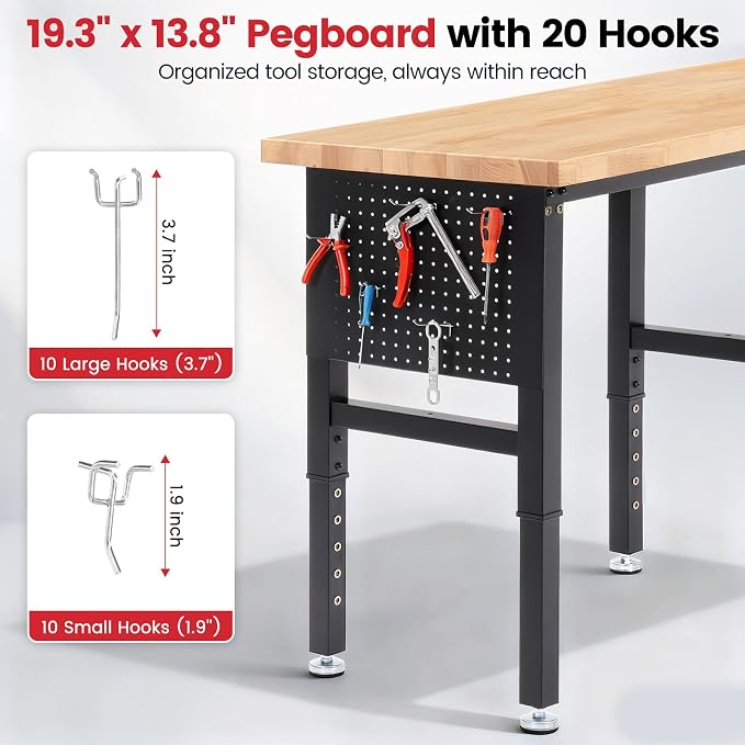 Workbench 72 x 24 Inch Heavy Duty Adjustable Height Work Table - Image 4