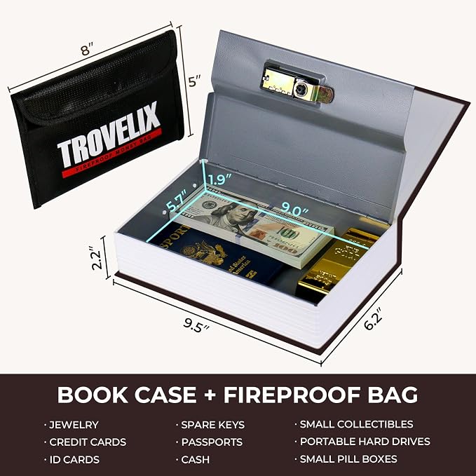Book Safe with Combination Lock, Hidden Safe with Fireproof Bag, Secret - Image 4