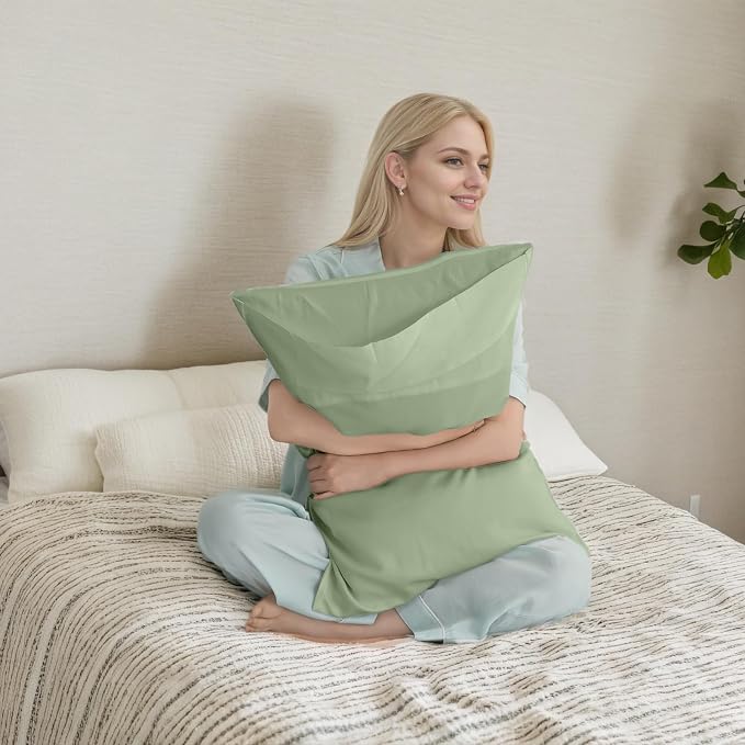 TELUS Green Pillow Cases King Size 2 Pack, Bamboo Rayon Cooling Pillowcases - Image 2