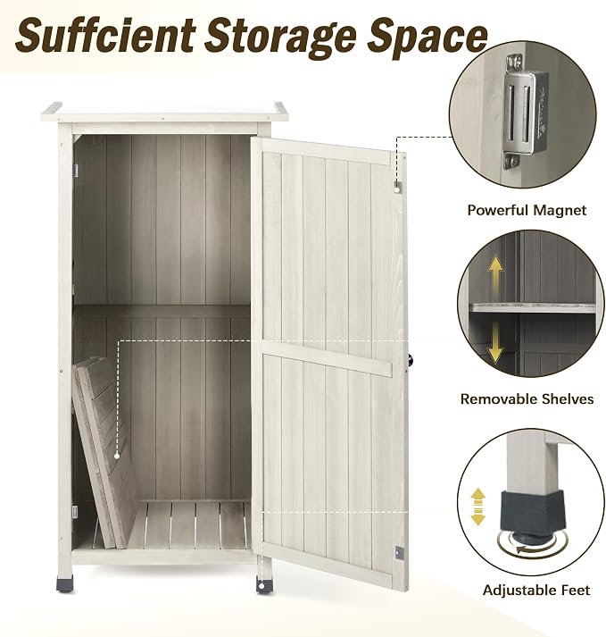 Wooden Outdoor Storage Cabinet, Vertical Garden Tool Shed - Image 4