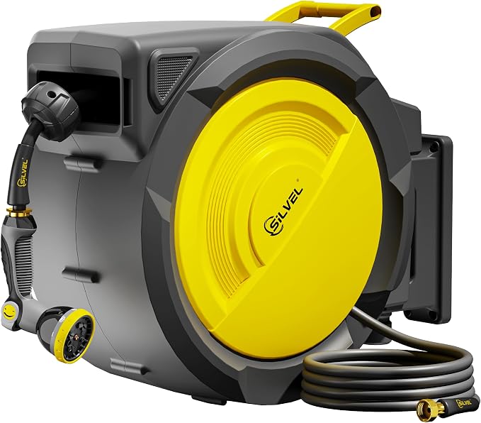 SILVEL Retractable Garden Hose Reel – 1/2 in x 150FT Heavy Duty Automatic Hose by SILVEL