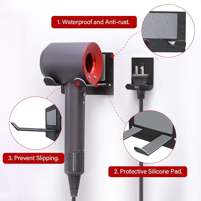 FLE Hair Dryer Holder Wall Mounted Self Adhesive, Hair Blow Dryer Rack - Image 3