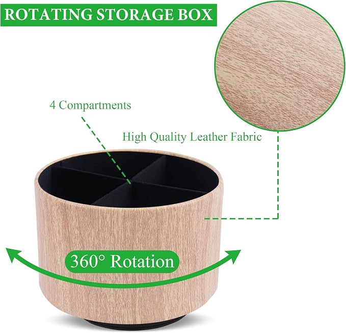 Round Leather Art Supply Organizer, Remote Control Holder, 360 Degree Spinning - Image 3