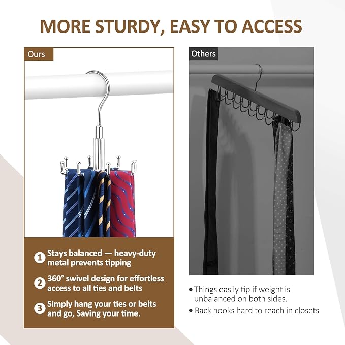 ZEDODIER Tie Hanger for Closet, Rotatable Tie Organizer for Men - Image 4