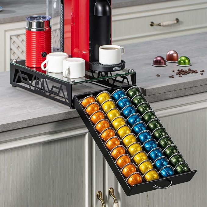 FlagShip Vertuo Pod Holder- Modern Glass Top Coffee Capsule Organizer & - Image 7