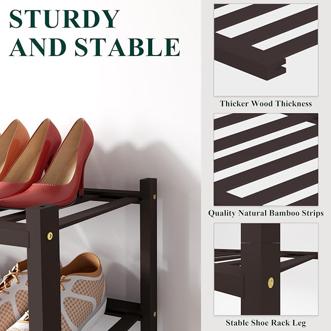 Smiry Bamboo Shoe Rack for Closet, 6 Tier Small Wooden Stackable Shoe Organizer - Image 2