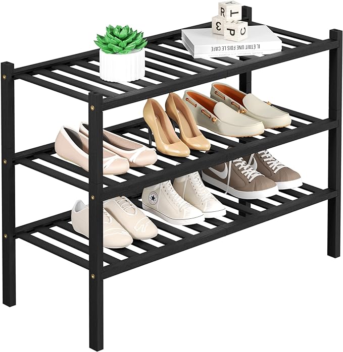 3 Tier Bamboo Shoe Rack for Closet Free Standing Wood Shoe Shelf Storage by ROMGUAR+CRAFT